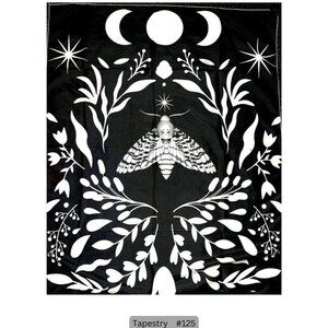 Black Moon Moth Forest Tapestry -  Hanging Boho‎ Wall Decor